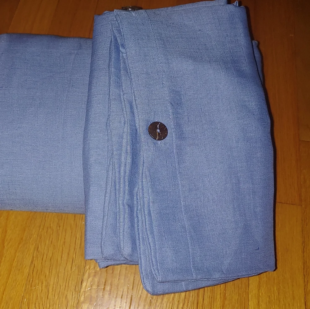 Blue Linen Duvet Cover Bundle 3 Pieces Queen Size Duvet Cover Sham Brown Buttons